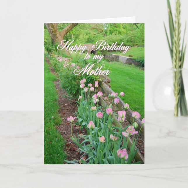 Pink Tulips Happy Birthday Mother Card (Front)