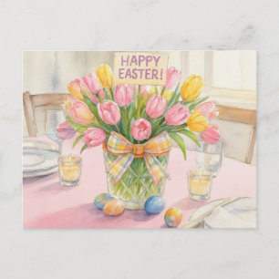 Pink Tulips Happy Easter Postcard