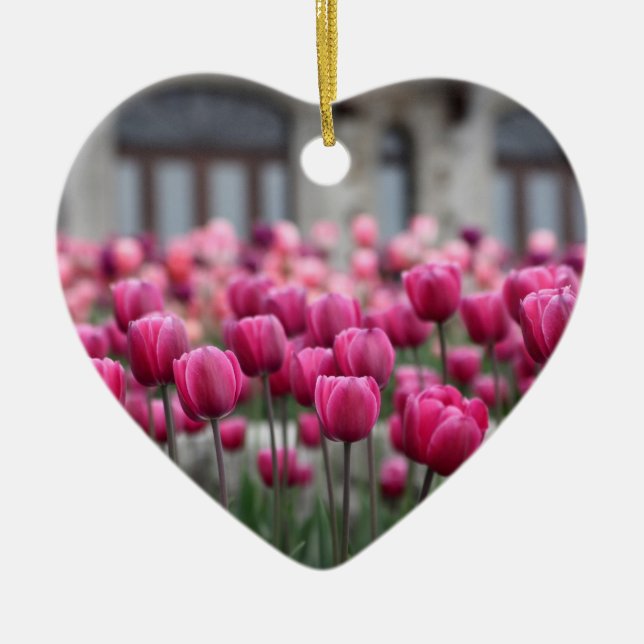 Pink Tulips Heart Ornament (Front)
