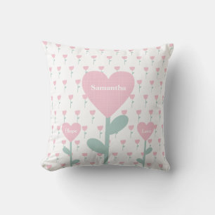 Pink Tulips Hearts Name Love Hope Cute Girly Cushion