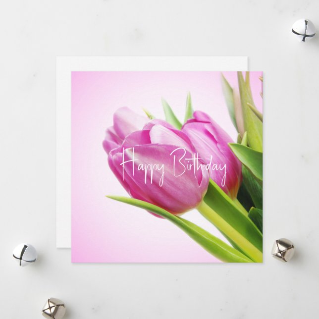 Pink tulips holiday card (Front/Back In Situ)