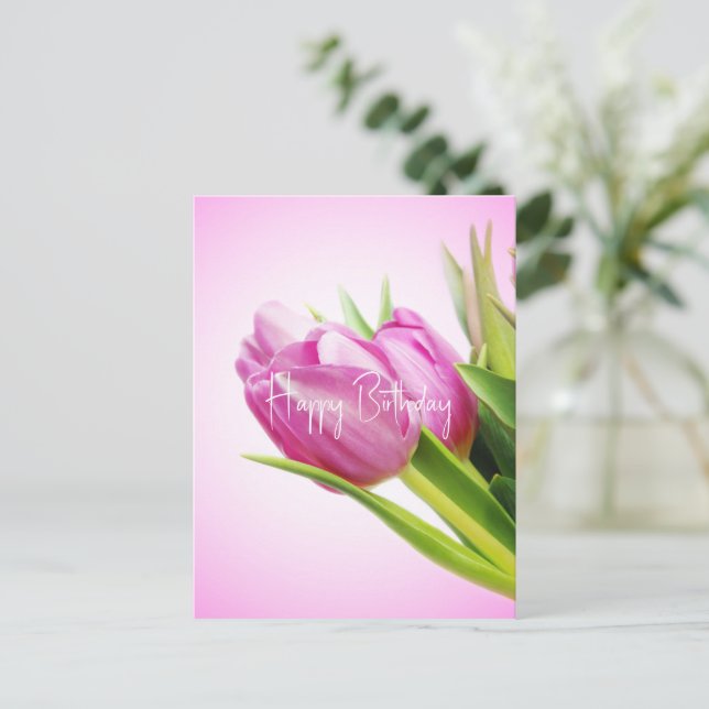 Pink tulips holiday postcard (Standing Front)
