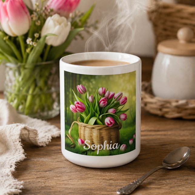 Pink Tulips in Basket Coffee Mug (Creator Uploaded)