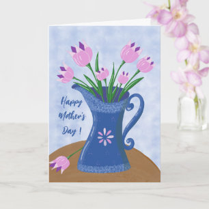 Pink tulips In Jug Mother's Day Greeting Card