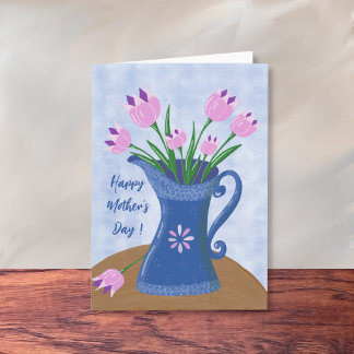 Pink tulips In Jug Mother's Day Greeting Card