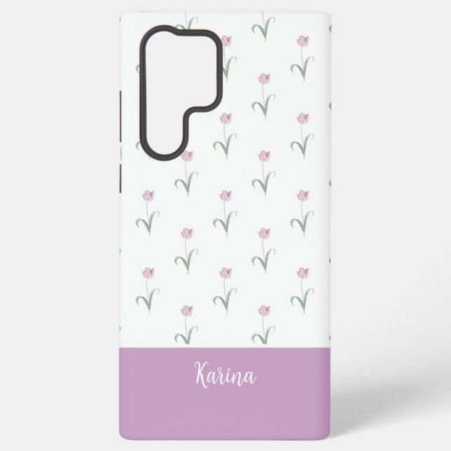 Pink Tulips MagSafe Tough Samsung Galaxy S22 Ultra Case (Back)