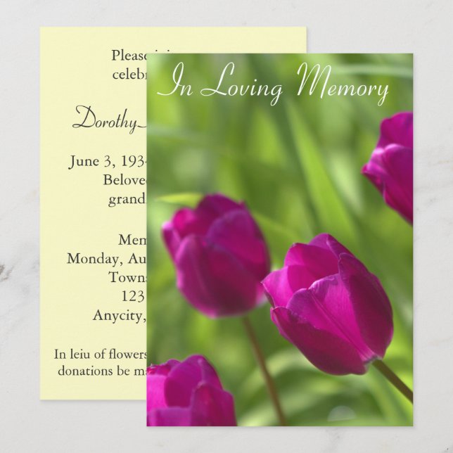 Pink Tulips Memorial Service Announcement (Front/Back)