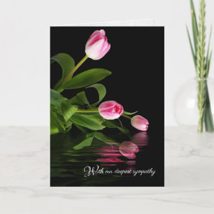 pink tulips on black for sympathy from couple card