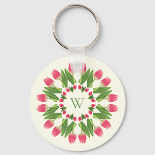 Pink Tulips on Ivory Keychain