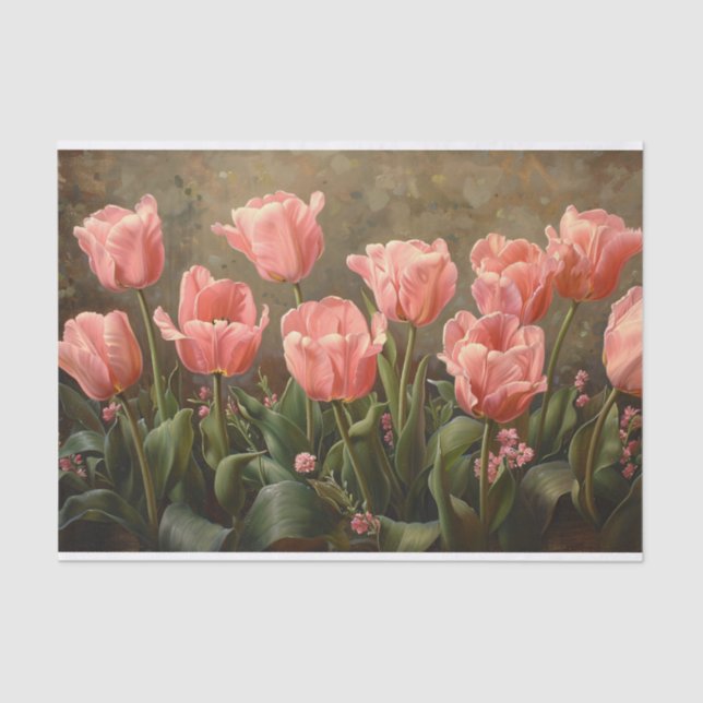 Pink Tulips Painting Botanical Decoupage Tissue Paper (Front)
