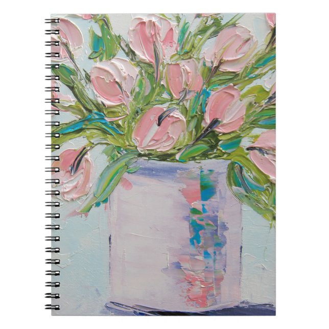 Pink Tulips Painting, Tulip Art, Textured Flowers Notebook (Front)