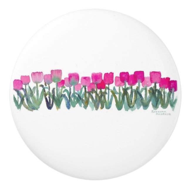 pink tulips round knob (Front)