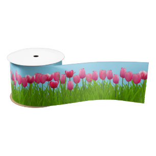 Pink Tulips  Satin Ribbon