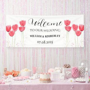 Pink Tulips Spring Flowers Rustic Elegant Wedding Banner