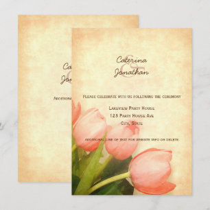 Pink tulips spring wedding reception invitation