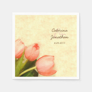 Pink tulips spring wedding reception napkin