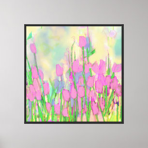 Pink Tulips Stems Leaves and Sky Canvas Print