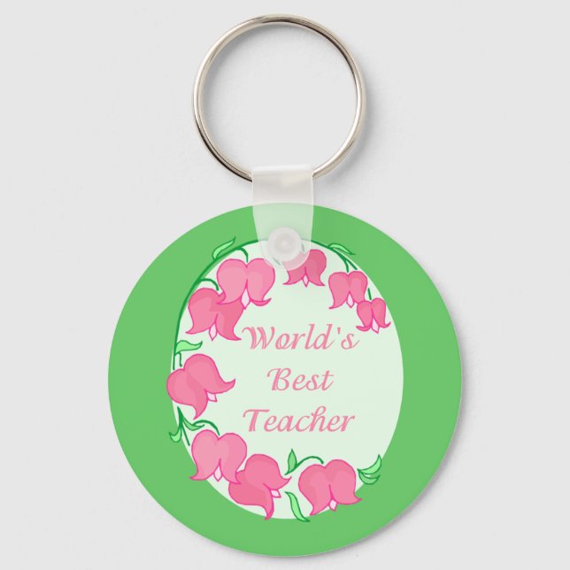 Pink Tulips Teacher Key Ring (Front)