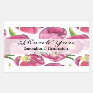 Pink Tulips Thank You Rectangular Sticker