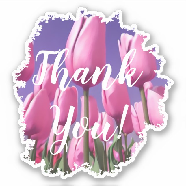 Pink Tulips Thank You Sticker (Front)