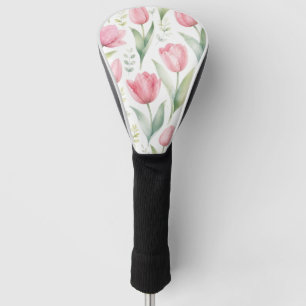 Pink Tulips Watercolor Floral Painting Botanical Golf Head Cover