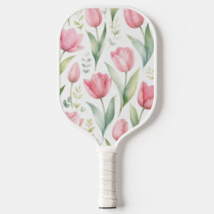Pink Tulips Watercolor Floral Painting Botanical Pickleball Paddle