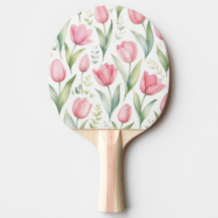 Pink Tulips Watercolor Floral Painting Botanical Ping Pong Paddle