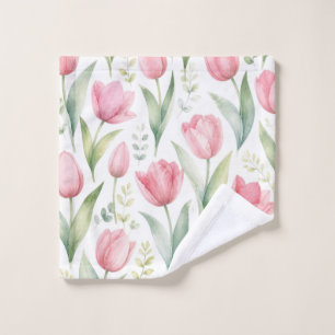Pink Tulips Watercolor Floral Painting Botanical Wash Cloth
