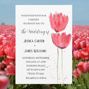 Pink Tulips Watercolor Floral Wedding Invitation