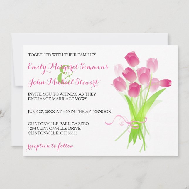 Pink Tulips - Wedding Invitation (Front)