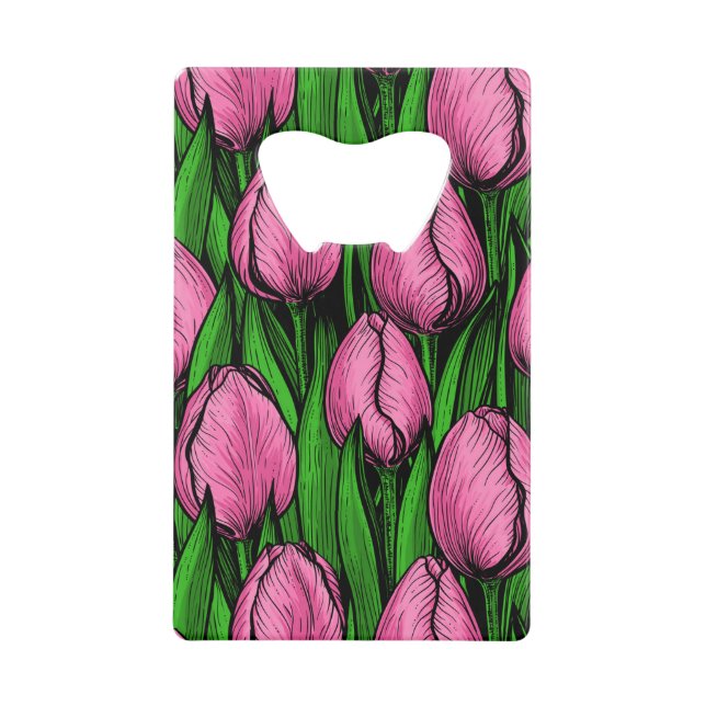 Pink tulips with green leaves (Front)