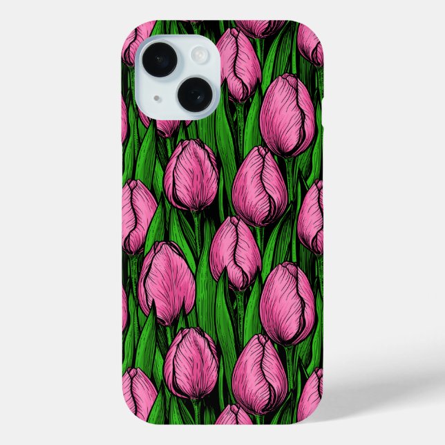 Pink tulips with green leaves Case-Mate iPhone case (Back)
