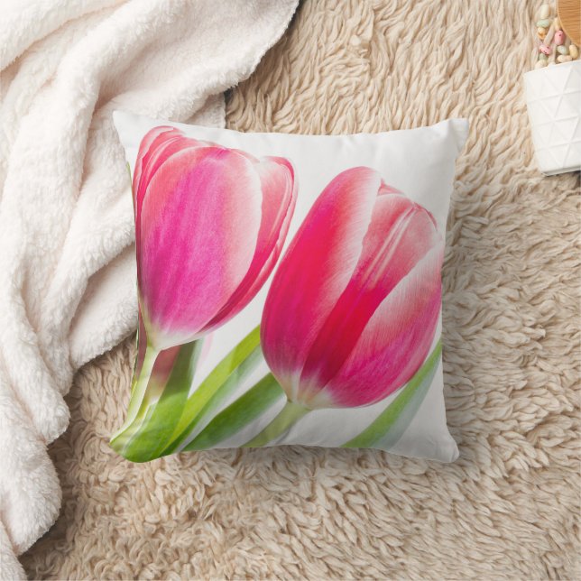 Pink Tulips with Green Leaves Photo Cushion (Blanket)