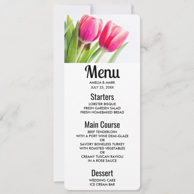 Pink Tulips with Green Leaves Photo Invitation (Front)