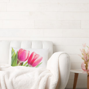 Pink Tulips with Green Leaves Photo Lumbar Cushion