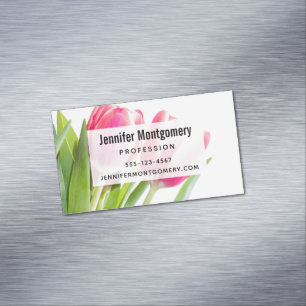 Pink Tulips with Green Leaves Photo Magnetic Business Card