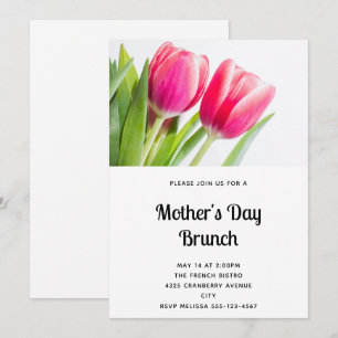 Pink Tulips with Green Leaves Photo Mother's Day Invitation