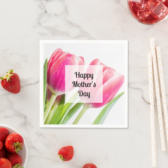Pink Tulips with Green Leaves Photo Mother's Day Napkin (Insitu)