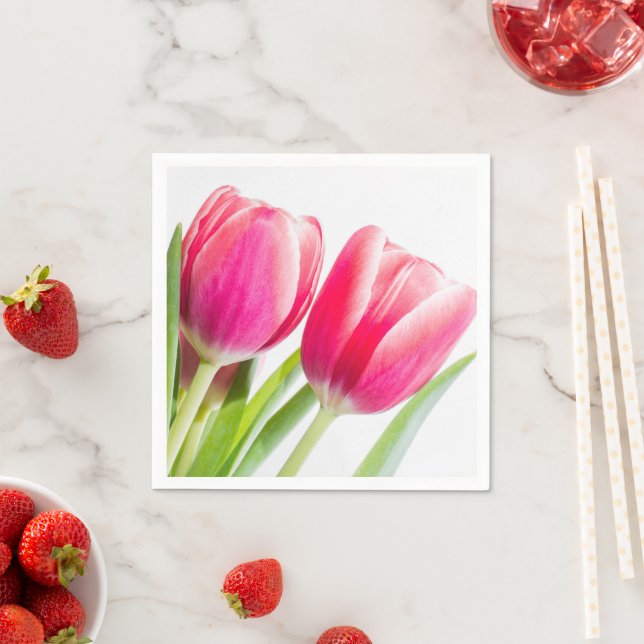 Pink Tulips with Green Leaves Photo Napkin (Insitu)