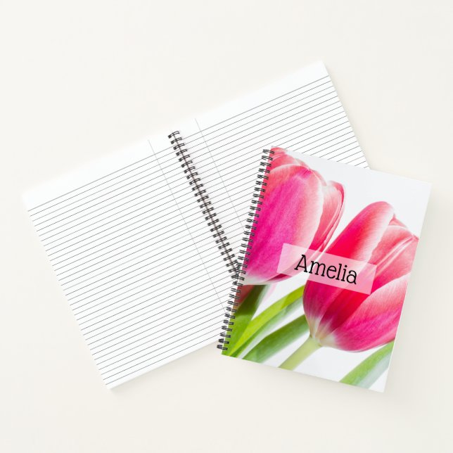 Pink Tulips with Green Leaves Photo Notebook (Inside)