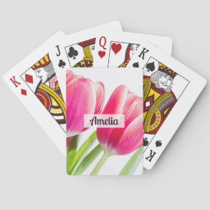 Pink Tulips with Green Leaves Photo Playing Cards