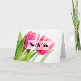 Pink Tulips with Green Leaves Photo Thank You Card