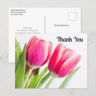 Pink Tulips with Green Leaves Photo Thank You Postcard