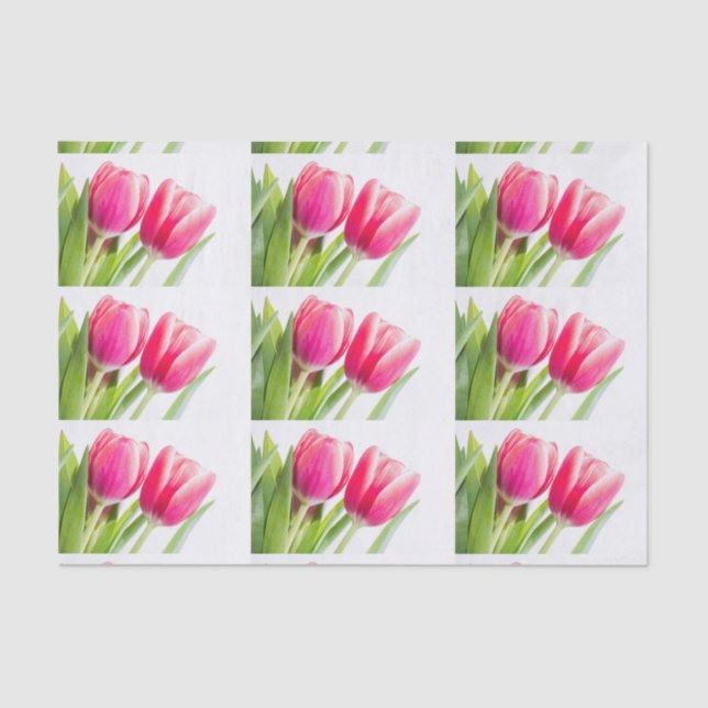 Pink Tulips with Green Leaves Photo Tissue Paper (Front)