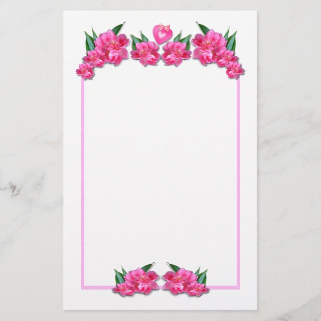 PINK TULIPS WITH HEART  ~ Stationary Stationery (Front)
