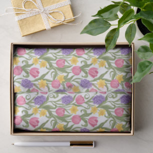 Pink Tulips, Yellow Daffodils, Purple Hyacinths Tissue Paper