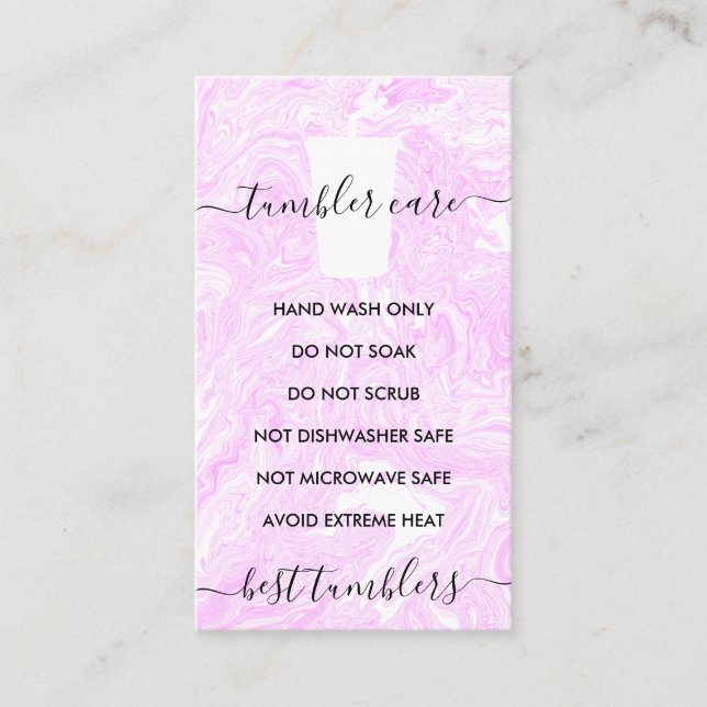 Pink Tumbler care instructions Business Card (Front)