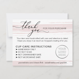 Pink Tumbler Cup Mug Instructions Care Thank You Card