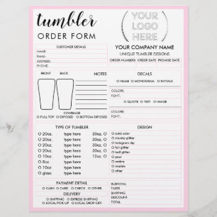 Pink Tumbler Mug Cup Order Form Flyer