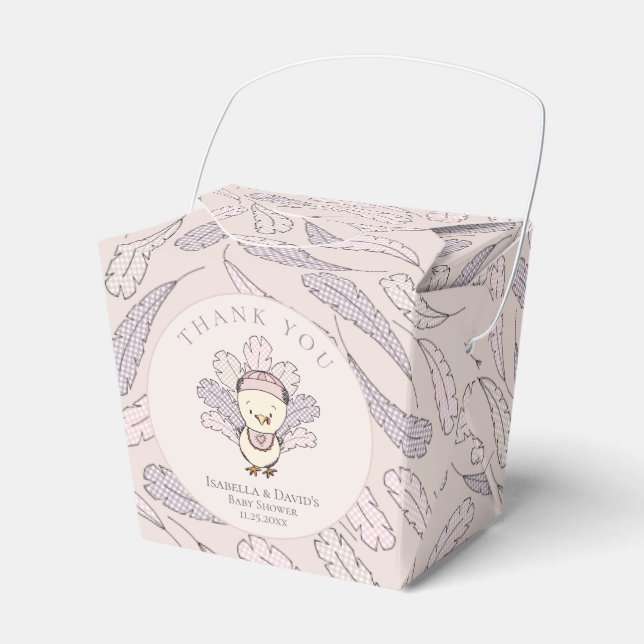 Pink Turkey & Feathers Fall Girl Baby Shower Favour Box (Front Side)
